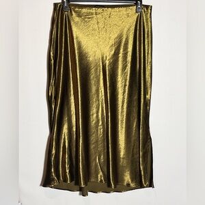 Calligraphie Satin Midi Skirt Olive Green XL